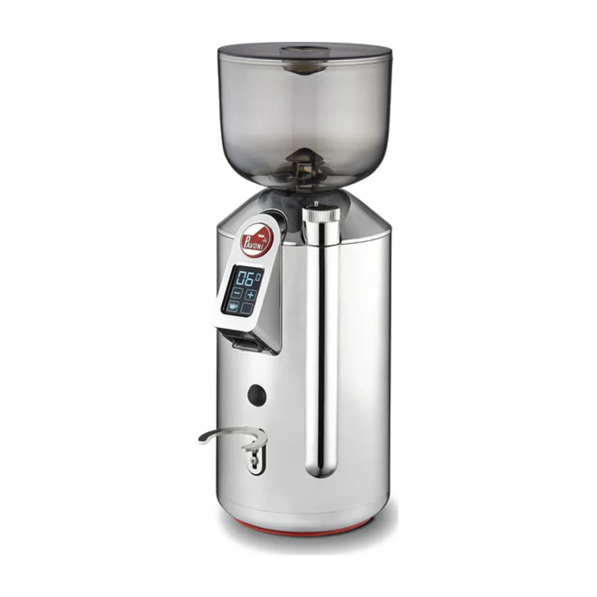La Pavoni Cilindro coffee grinder, chrome, three-quarter view