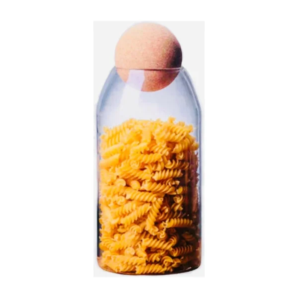 Large Glass Storage Jar with Cork Ball Lid, 1100 ml jar with pasta