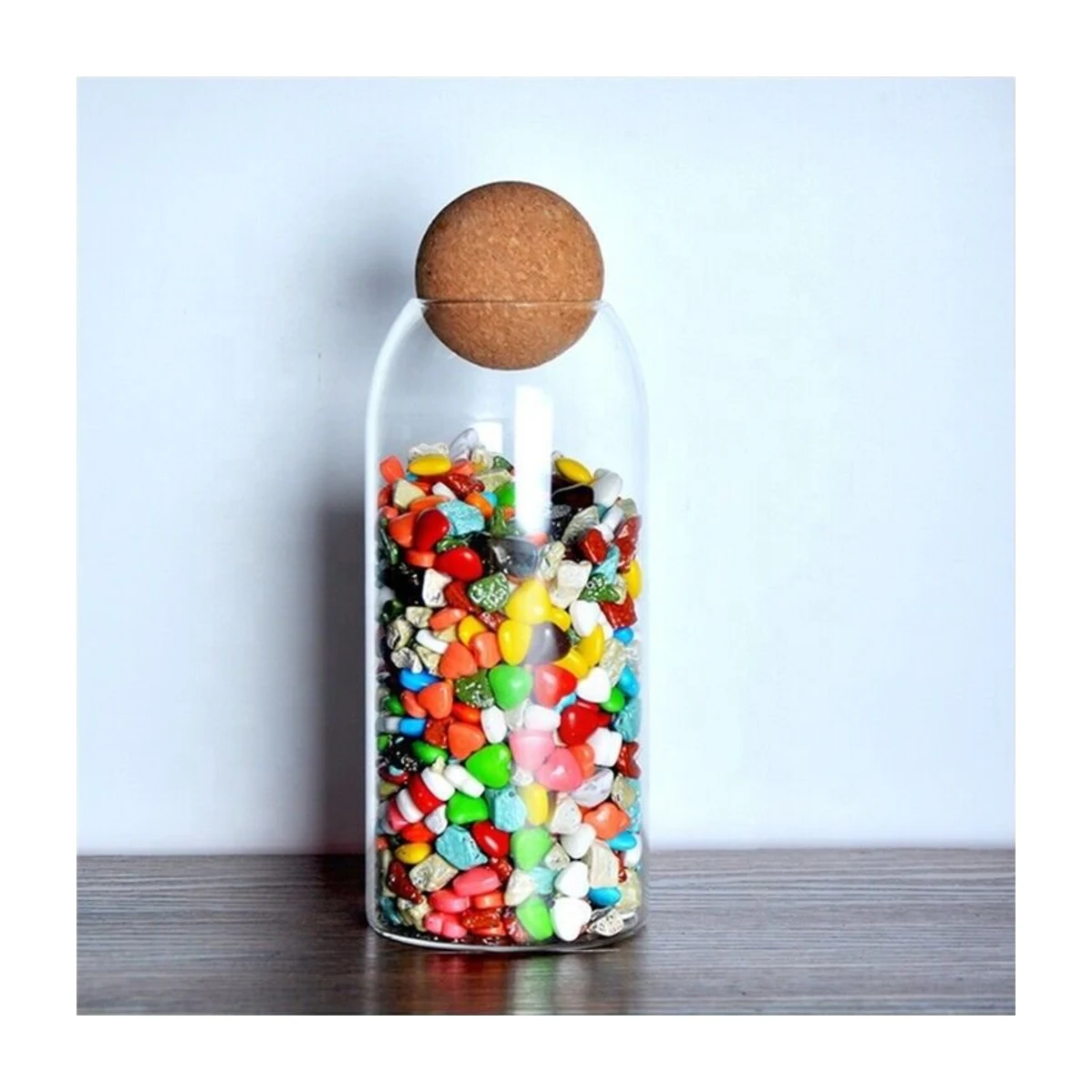 Large Glass Storage Jar with Cork Ball Lid, 1100 ml jar, front view