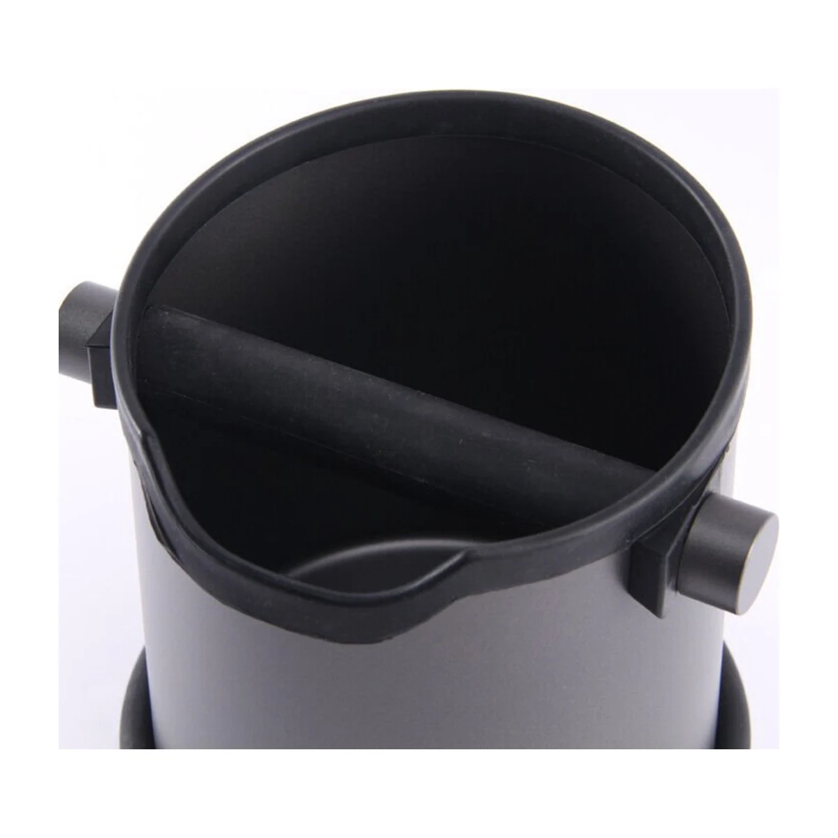 Large Round Coffee Knock Box, rim and knock bar close-up