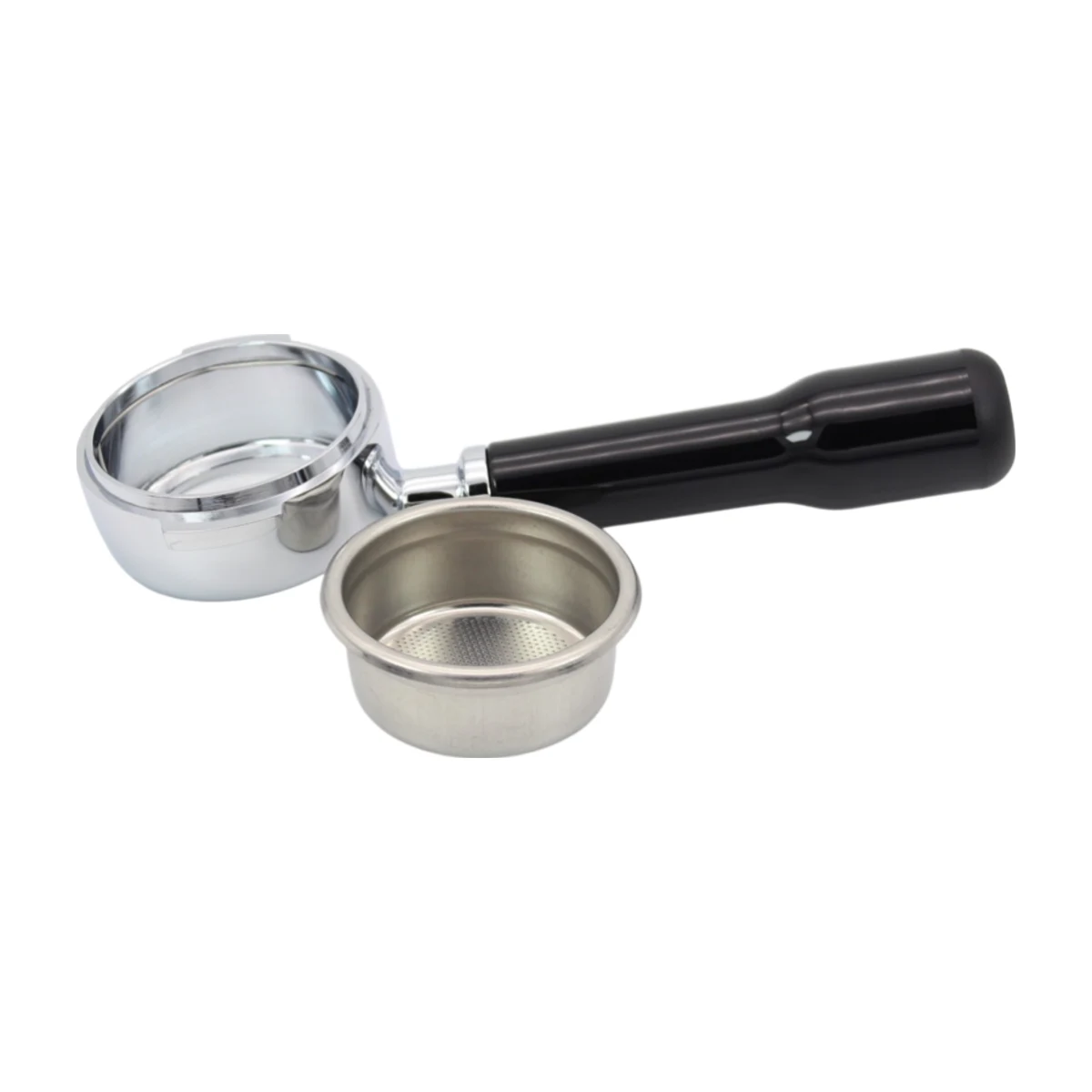 58 mm Bottomless Portafilter for Lelit Machines, angled view
