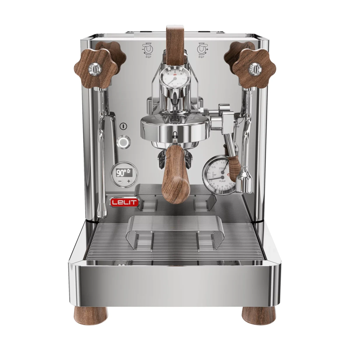 Lelit Bianca V3, stainless steel with walnut handles, front view