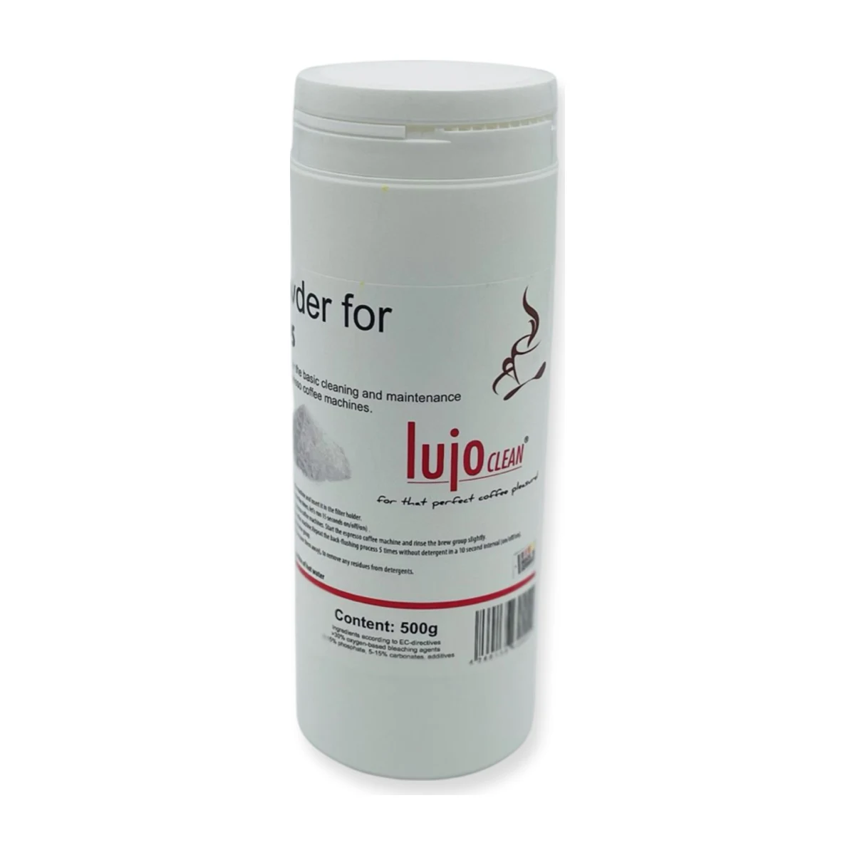 Lujo Clean Coffee Machine Cleaning Powder, side label