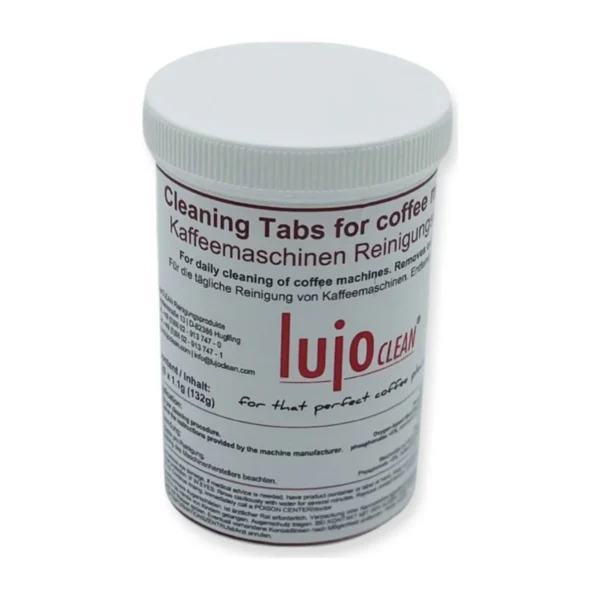 Lujo Clean Coffee Machine Cleaning Tablets, tub front with contents