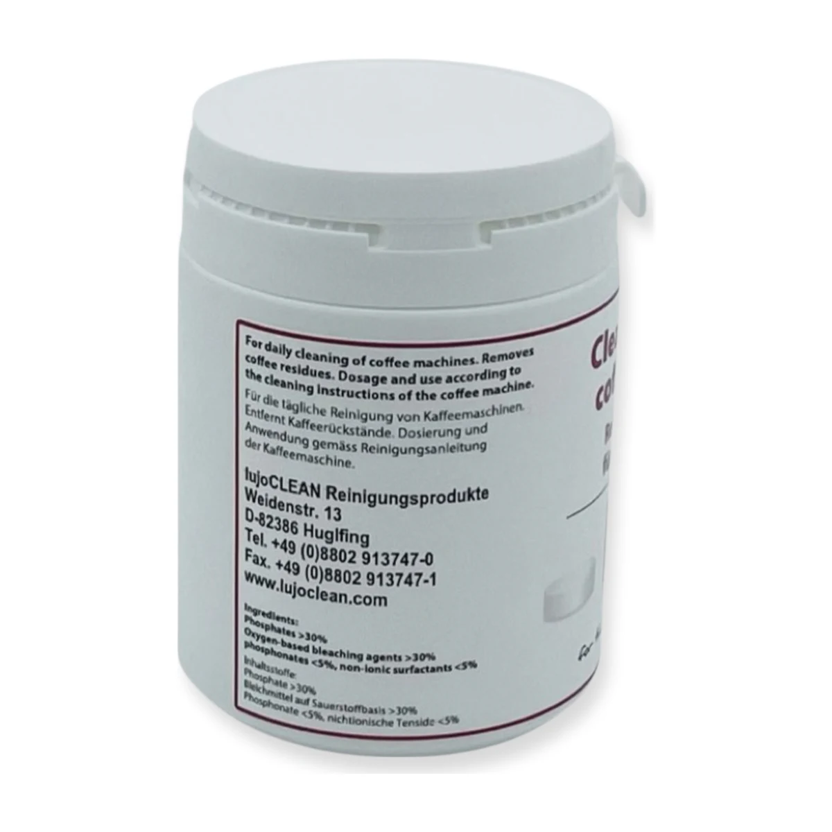 Lujo Clean Coffee Machine Cleaning Tablets, tub front
