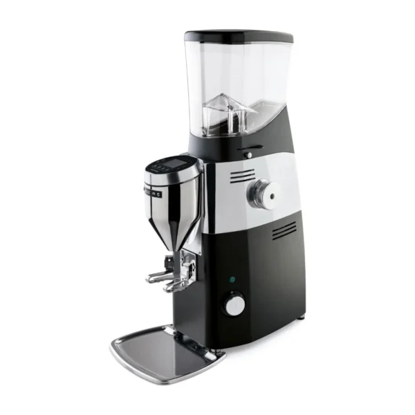 Mazzer Kold S Electronic coffee grinder, black, three-quarter front view