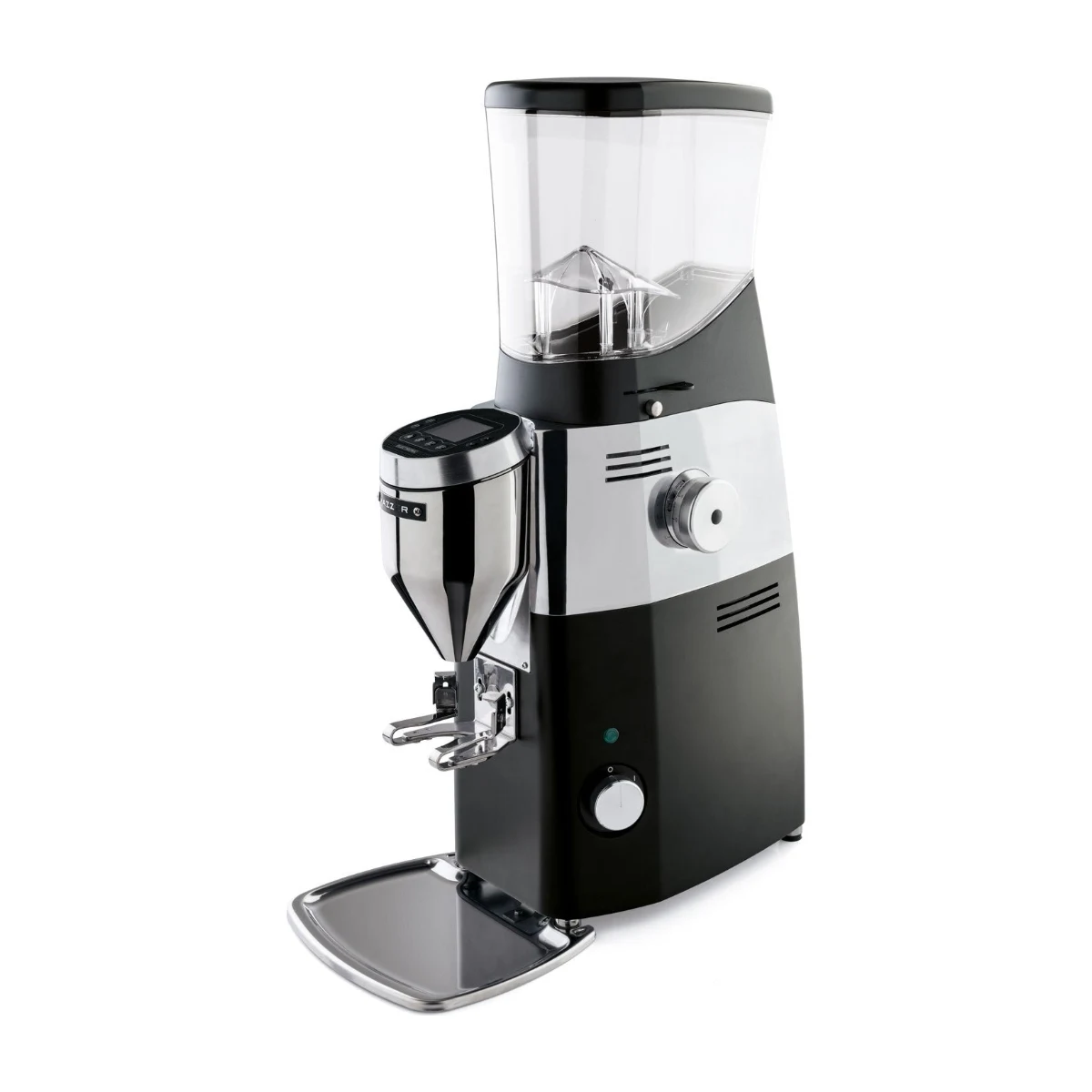 Mazzer Kold S Electronic coffee grinder, black, three-quarter front view