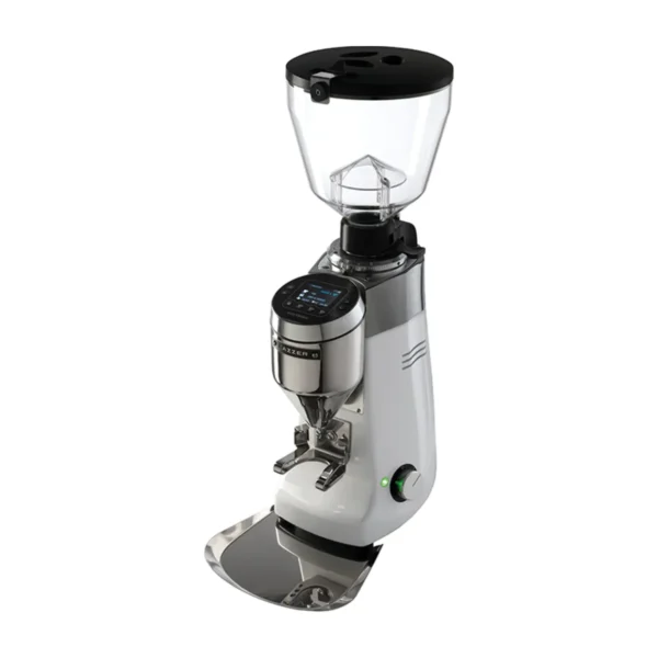 Silver Mazzer Kony S Electronic with digital display, portafilter fork and hopper