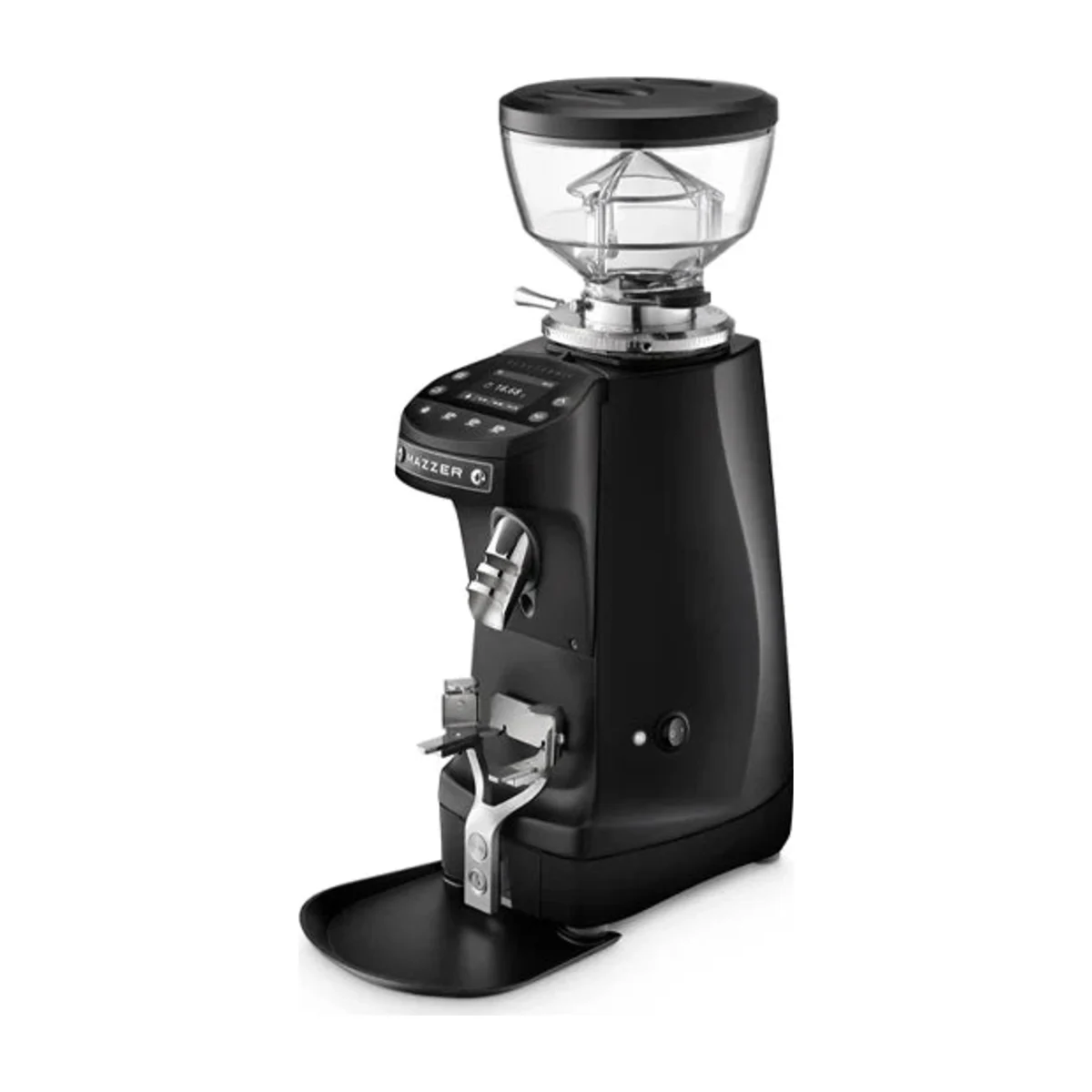 Mazzer Mini G coffee grinder, matt black, three-quarter view