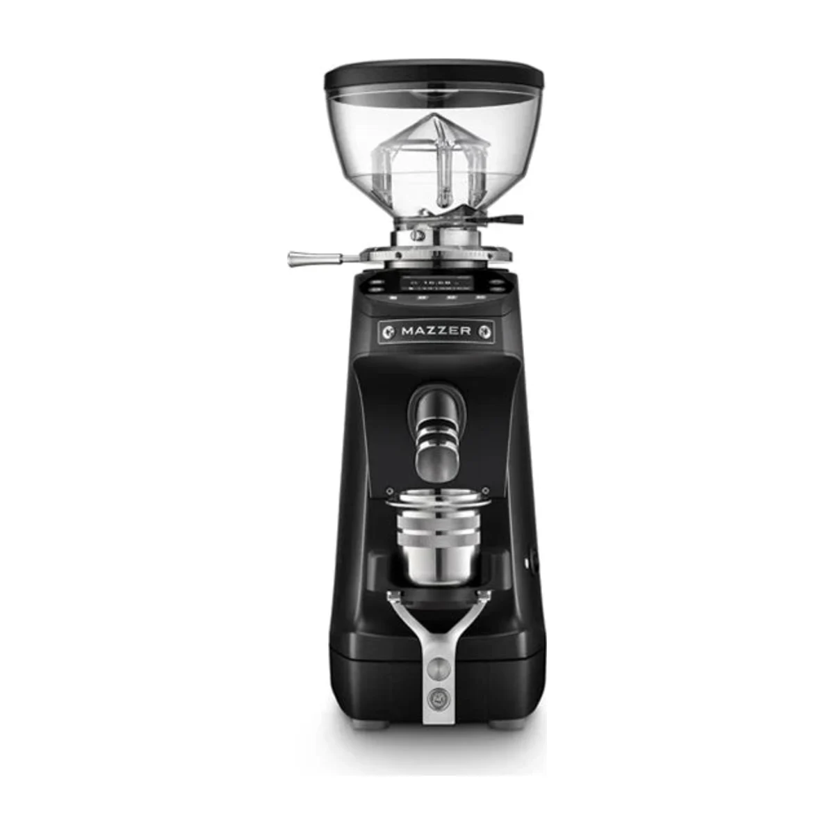 Mazzer Mini G coffee grinder, matt black, front view with display