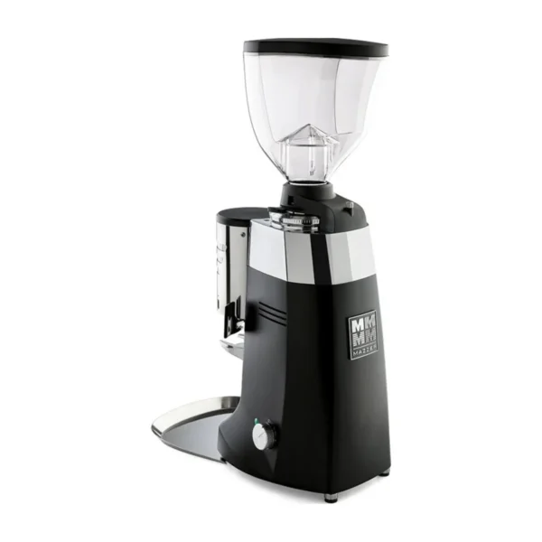 Black Mazzer Robur S Automatic grinder seen from the side with MM badge