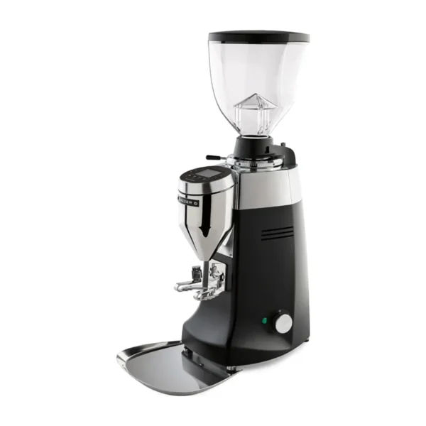 Black Mazzer Robur S Electronic with chrome chute, fork and clear hopper