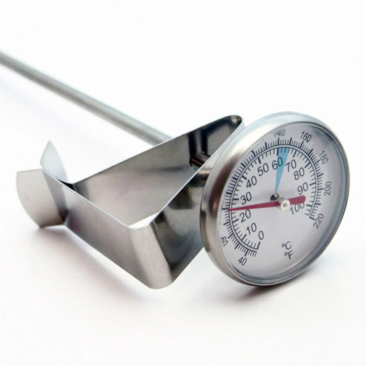Stainless milk jug thermometer with spring clip