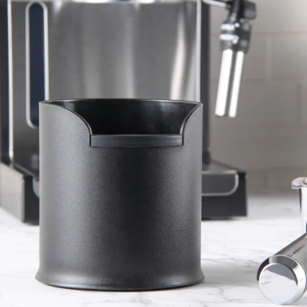 Mini Coffee Knock Box, side view on bench
