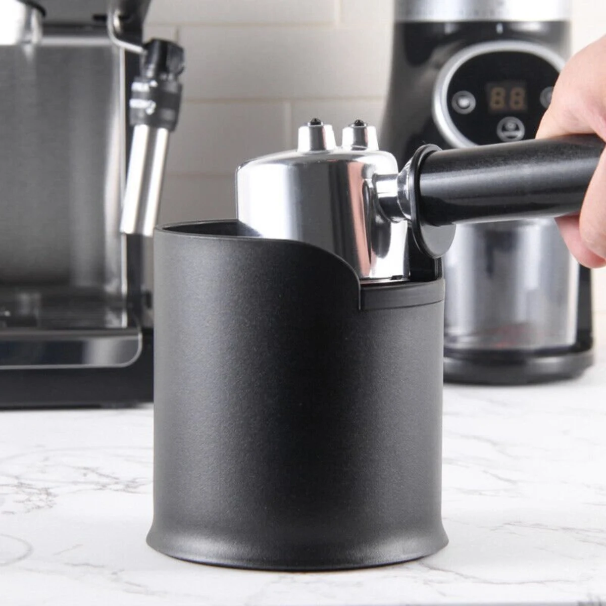 Mini Coffee Knock Box, knocking out a portafilter