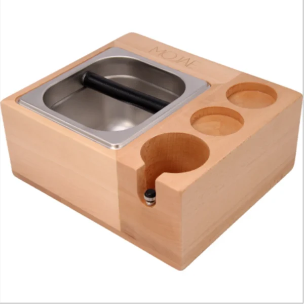 MOJAE 58 mm Tamper Station with Knock Box, beech station with knock box