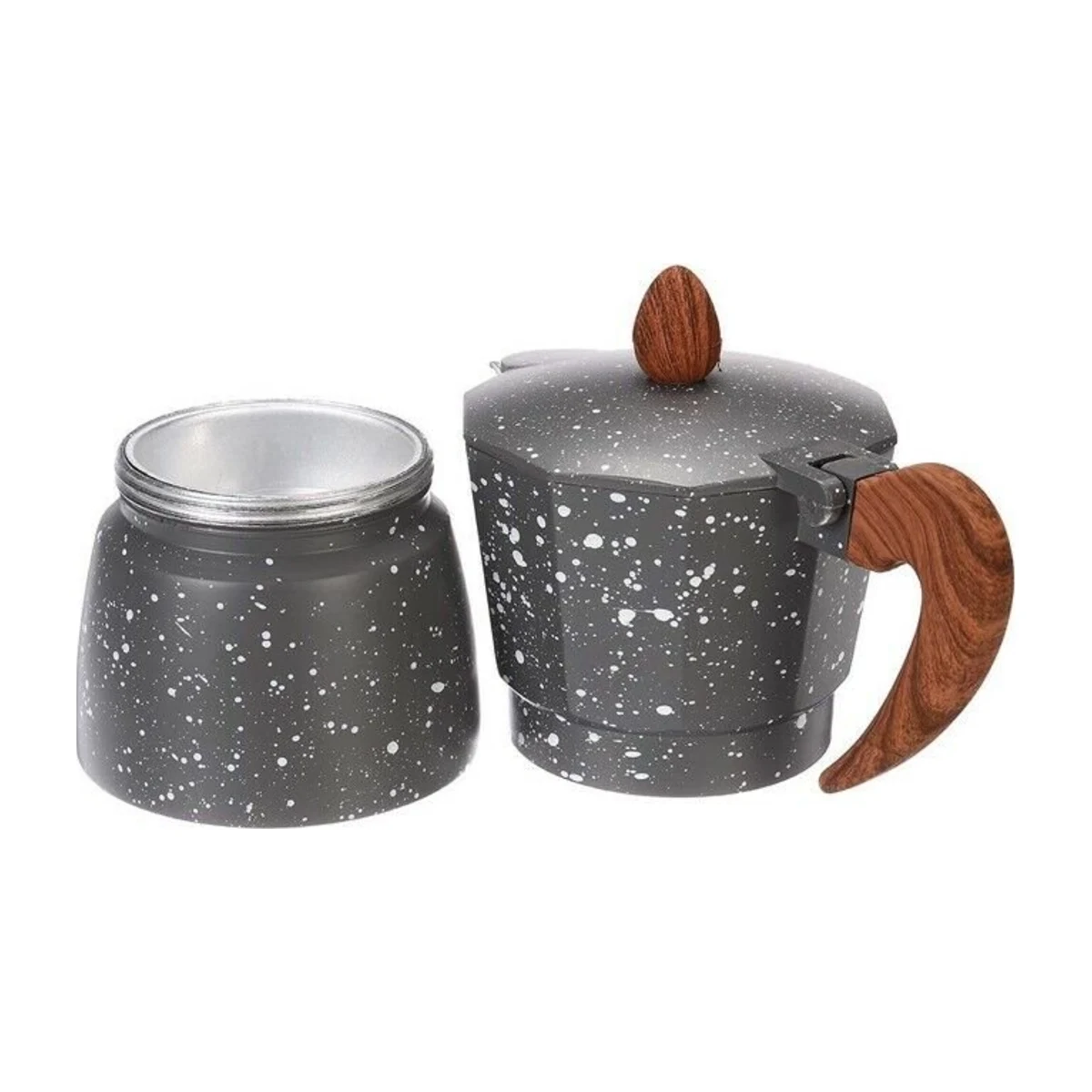 Moka Pot 3 or 6 Cup, disassembled base and top