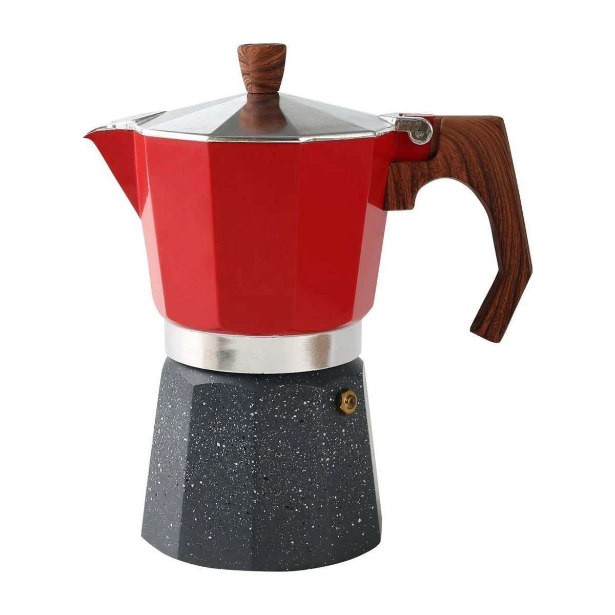 Moka Pot 3 or 6 Cup, red option with granite base