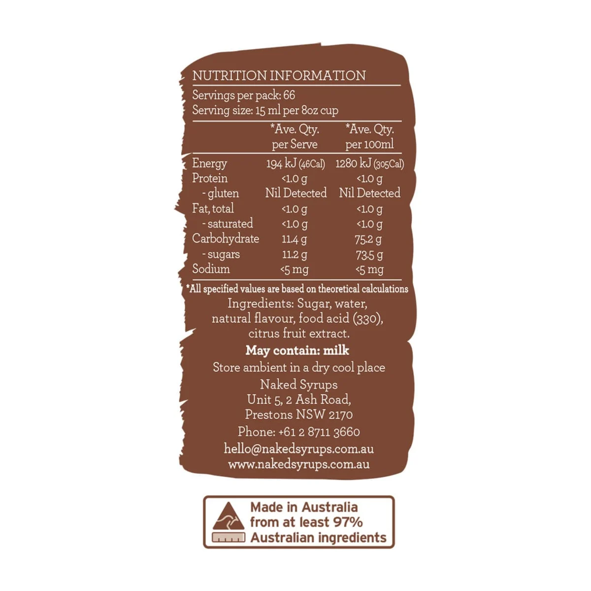 Naked Syrups Caramel Syrup – nutrition and ingredients panel