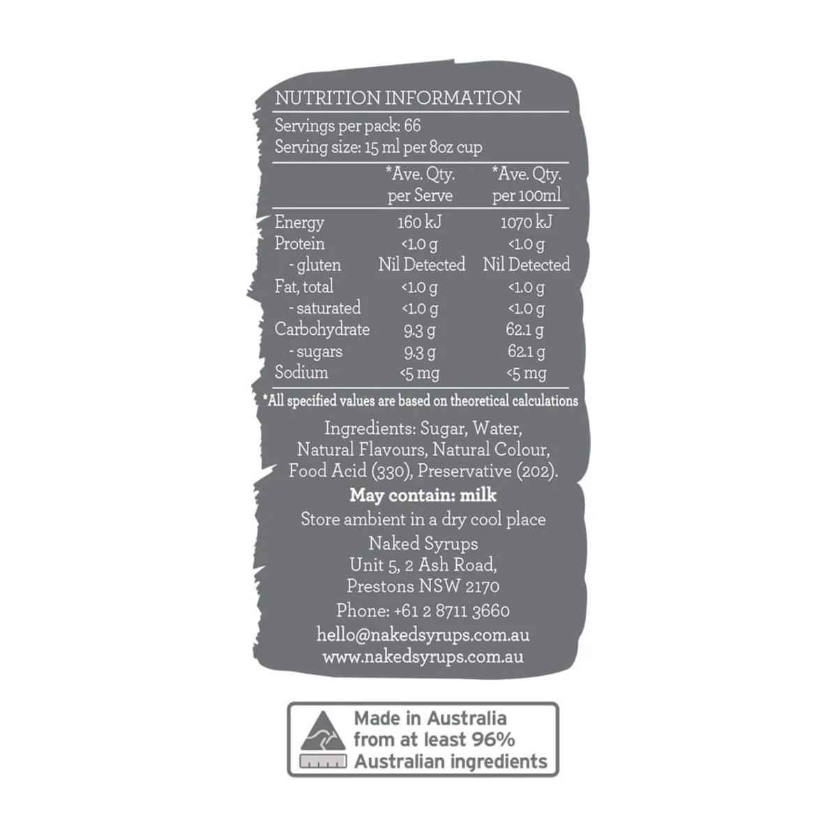Naked Syrups Spiced Chai Syrup – nutrition and ingredients panel