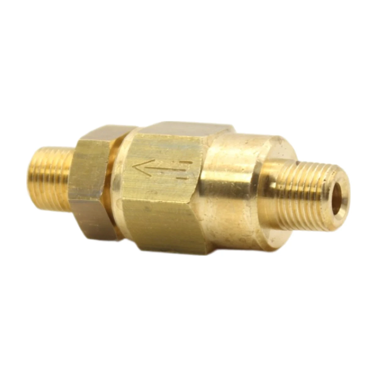 Non-Return Valve 1/8″ M × 1/8″ M, side view with flow arrow