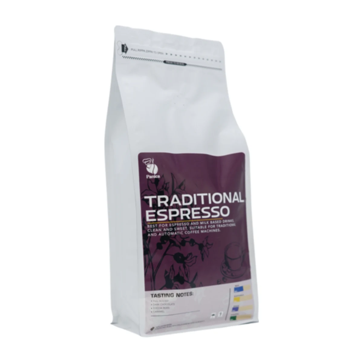 Panica Traditional Espresso Blend Coffee Beans 1 kg, 1 kg bag side view