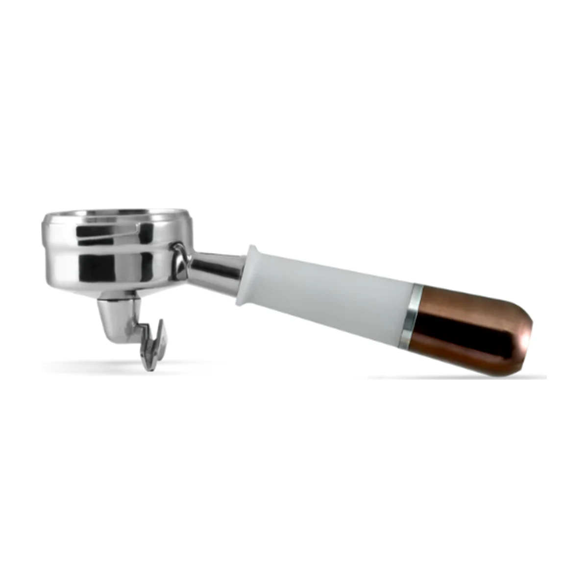 Pesado Double-Spout Portafilter, white & bronze handle, main view