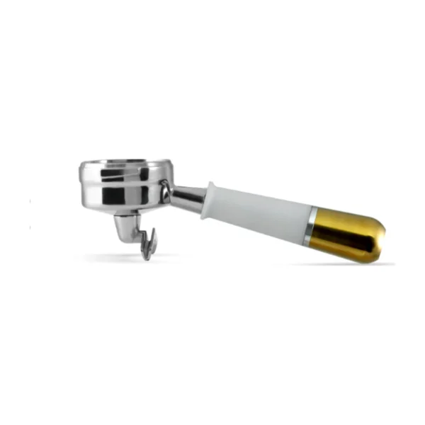 Pesado Double-Spout Portafilter, white & gold handle, main view