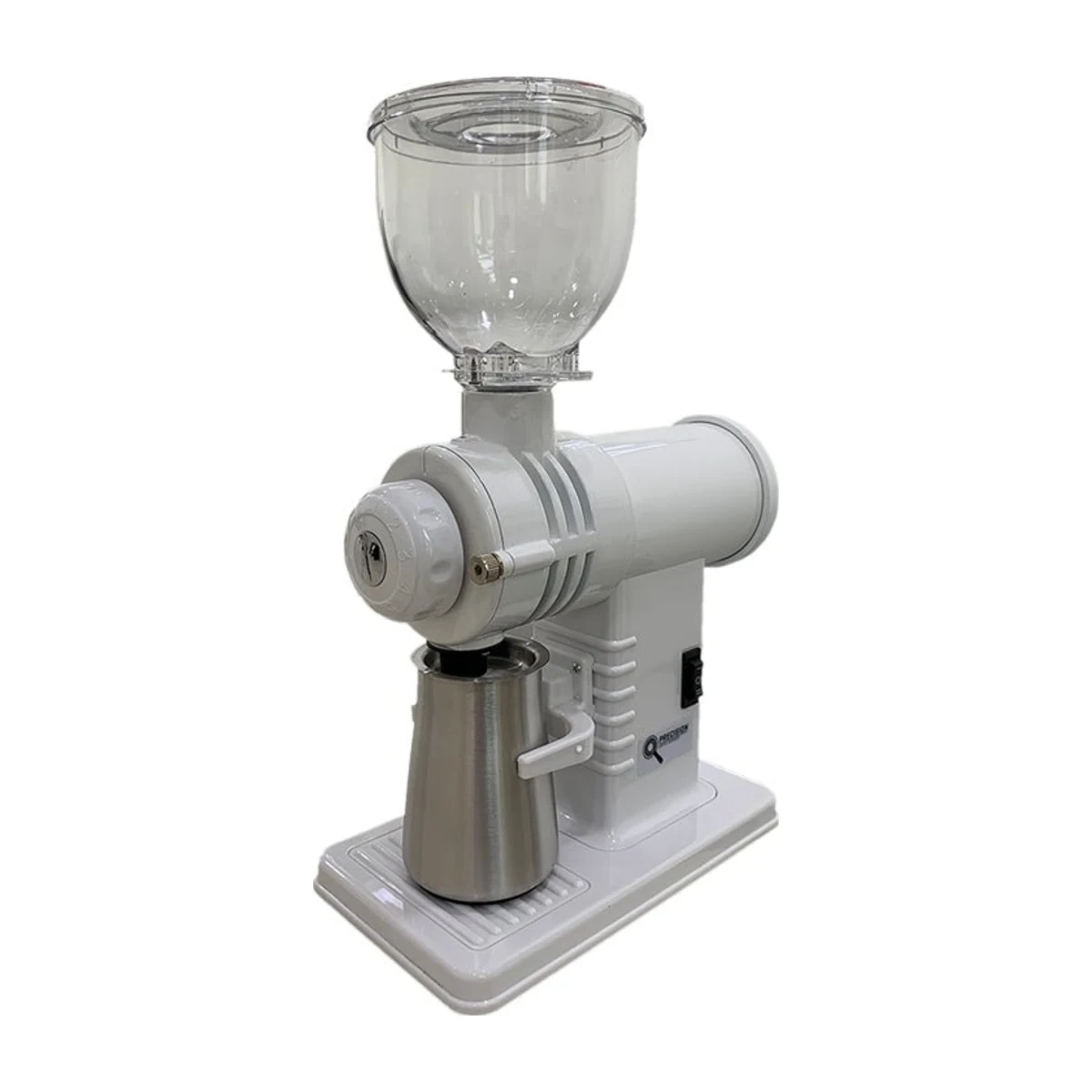 Precision GS30 coffee grinder, white, front view
