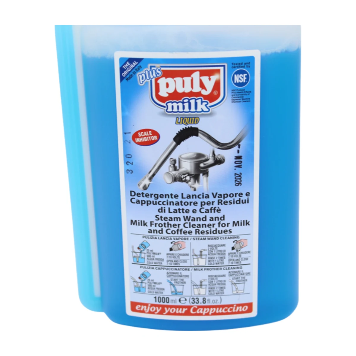 Puly Milk Plus Liquid Milk Frother Cleaner, angled view
