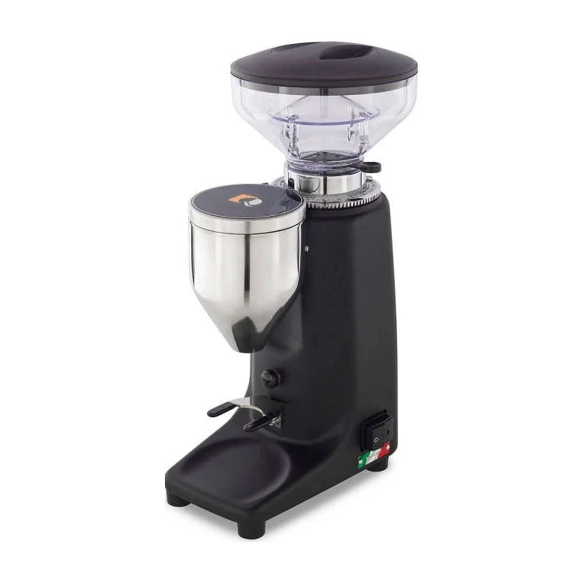 Quamar Q50 Push coffee grinder, black, three-quarter view