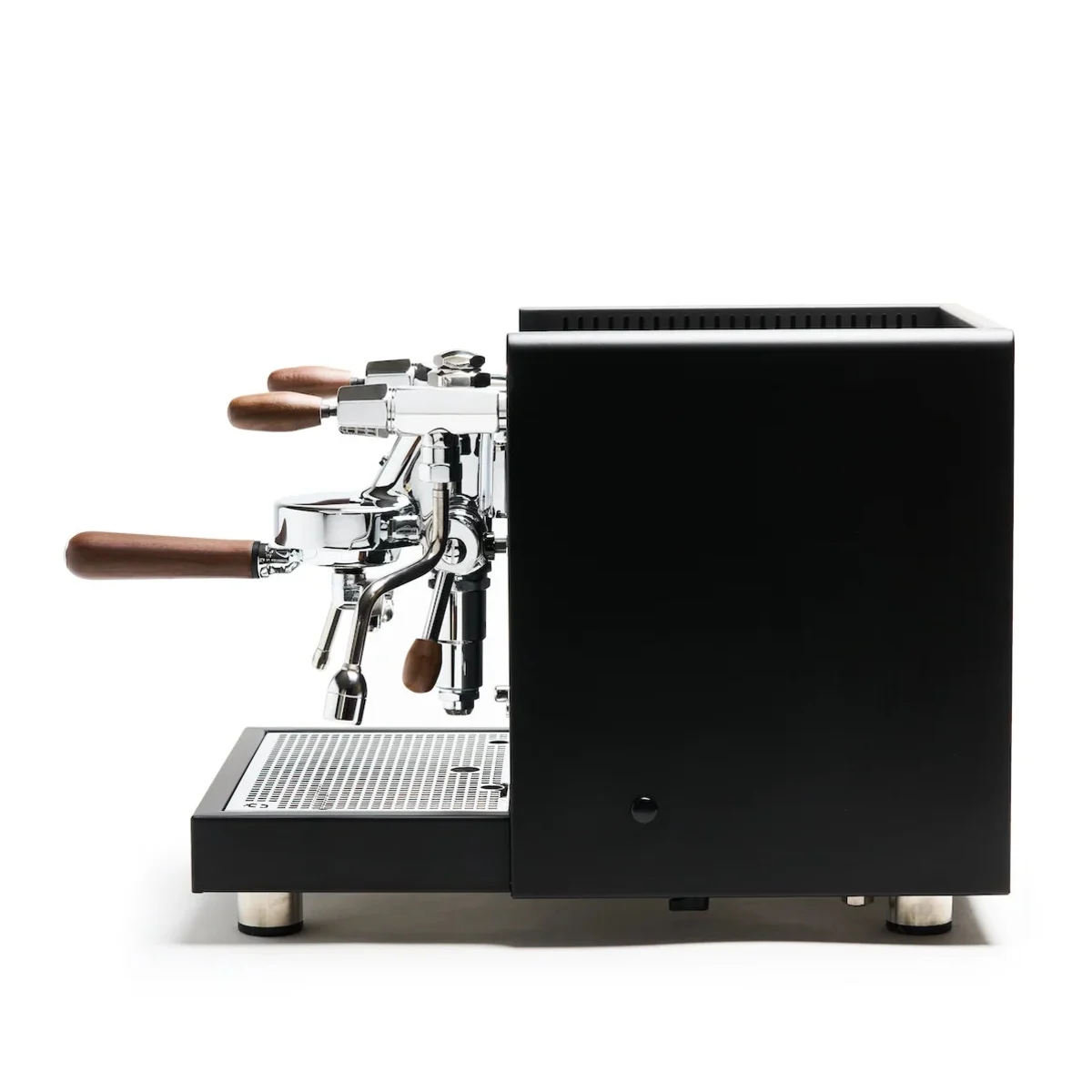 Side profile of the black Quick Mill Aquila espresso machine