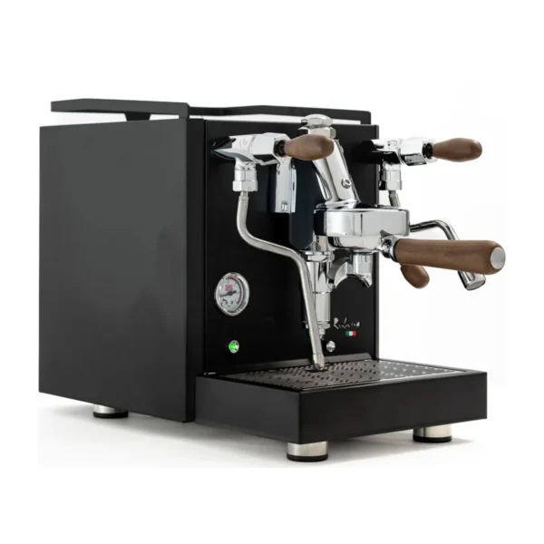 Quick Mill Rubino in black with chrome group and timber handles