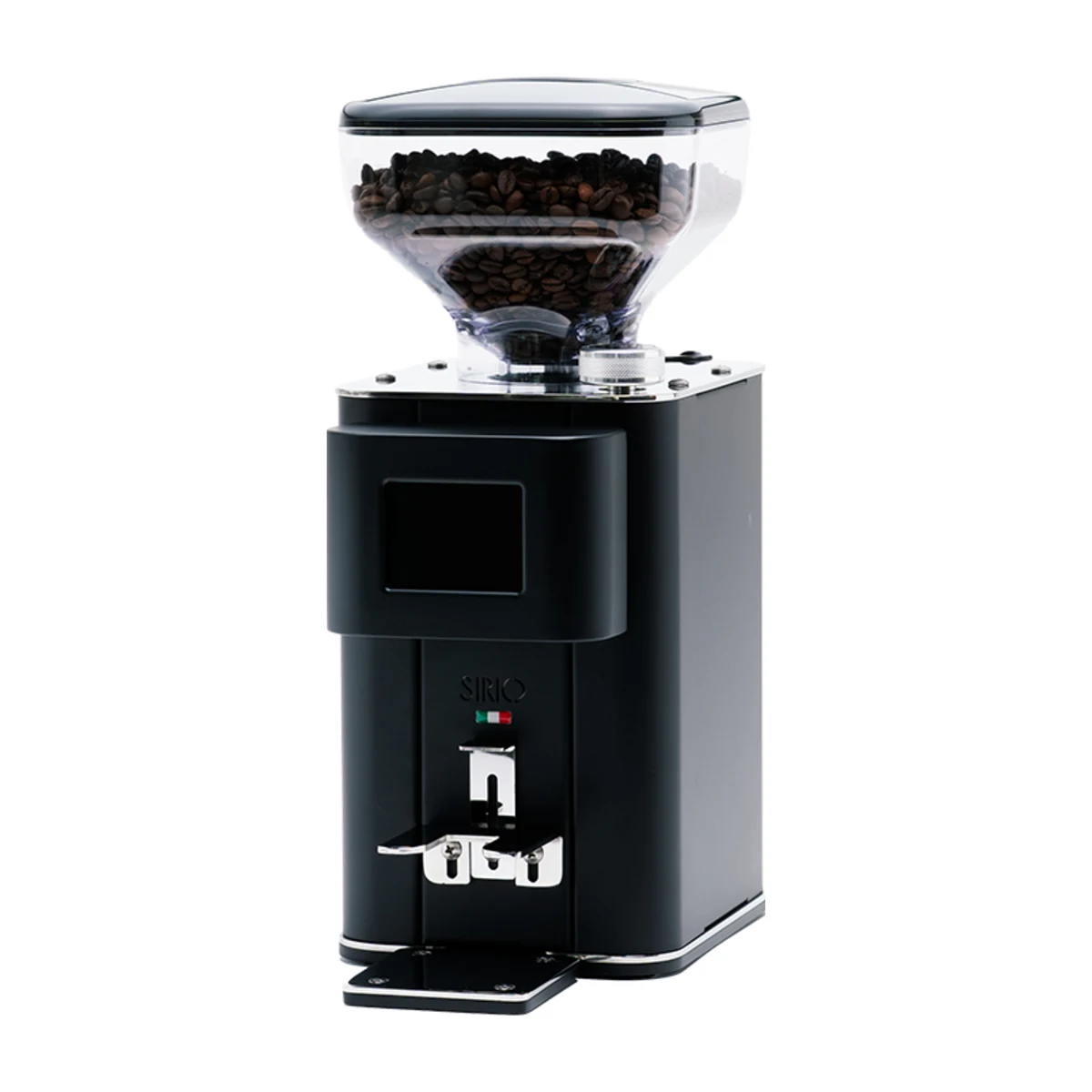Quick Mill Sirio Home Compact coffee grinder, black, three-quarter view