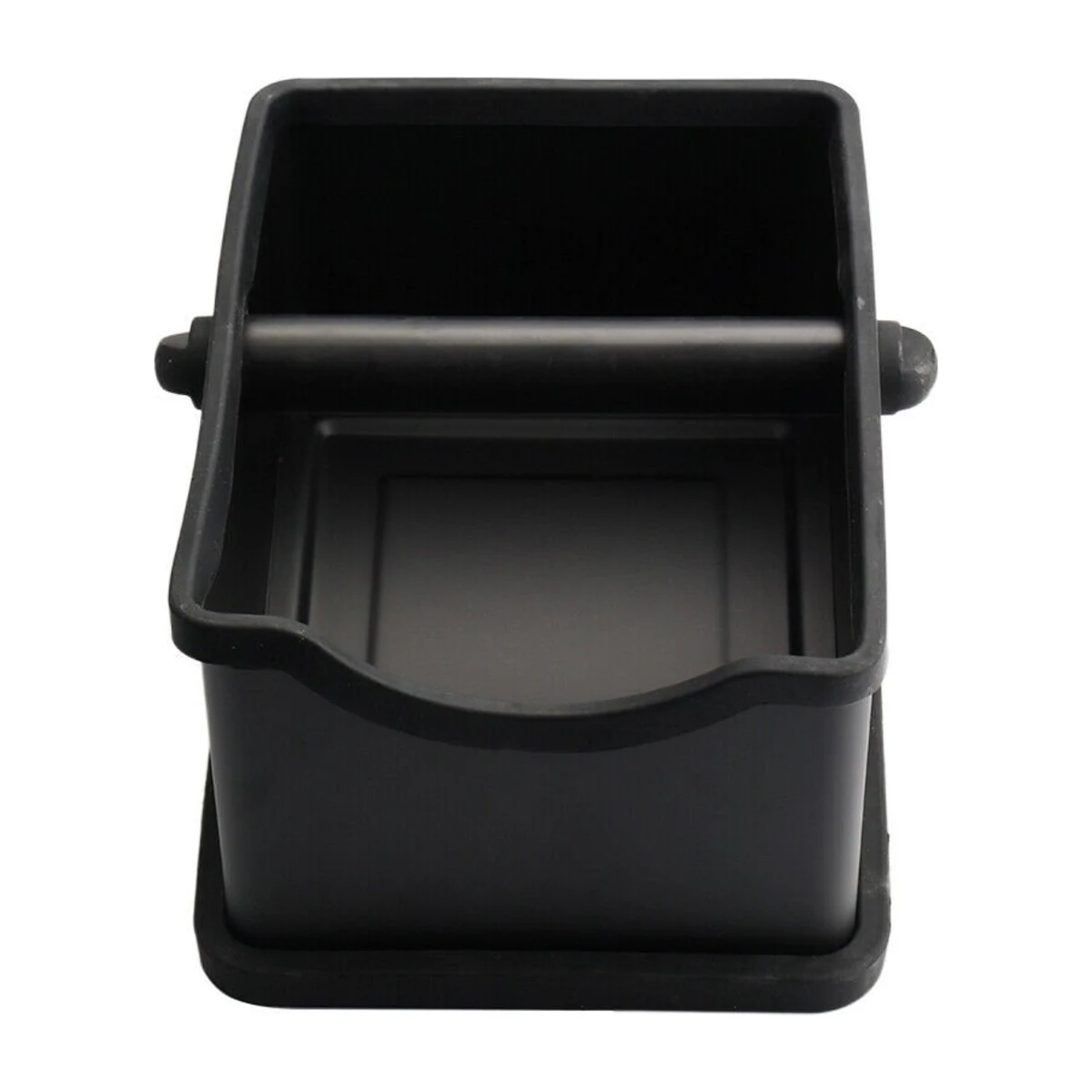Rectangular Coffee Knock Box, front view with scoop