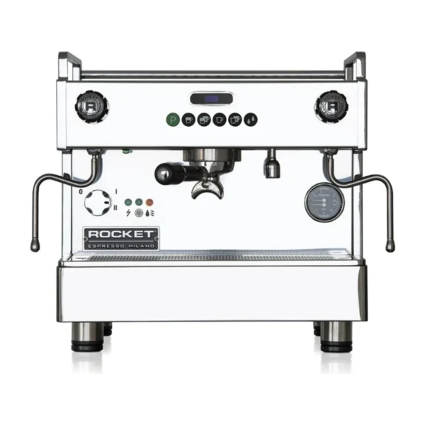 Rocket Boxer 1 Group espresso machine, stainless steel, front view