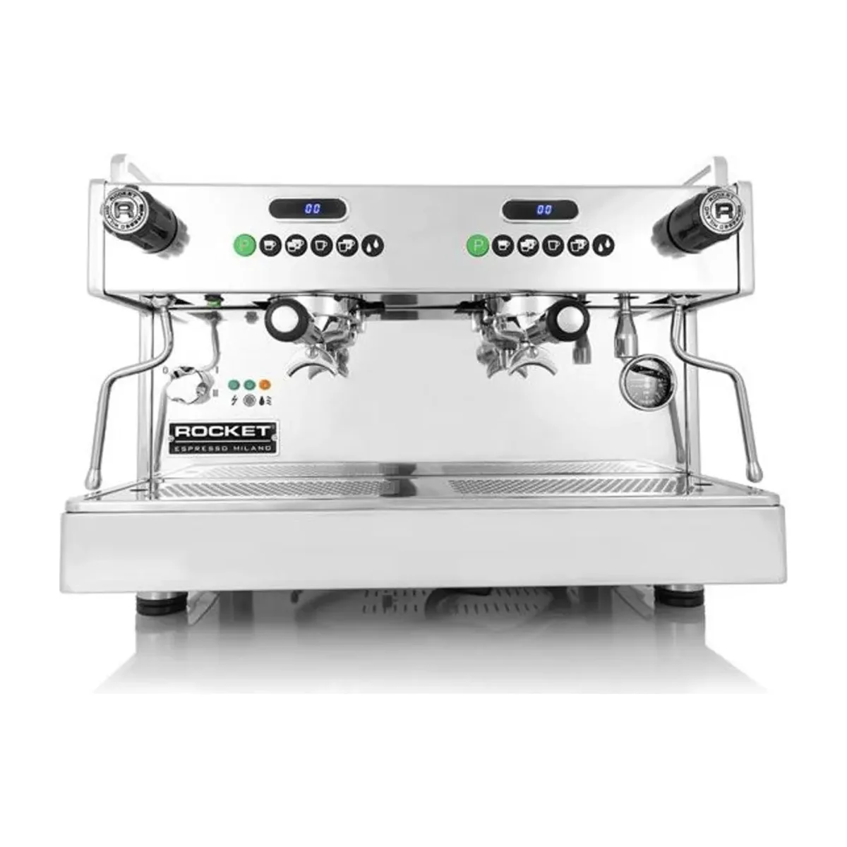 Rocket Boxer 2 Group espresso machine, stainless steel, front view