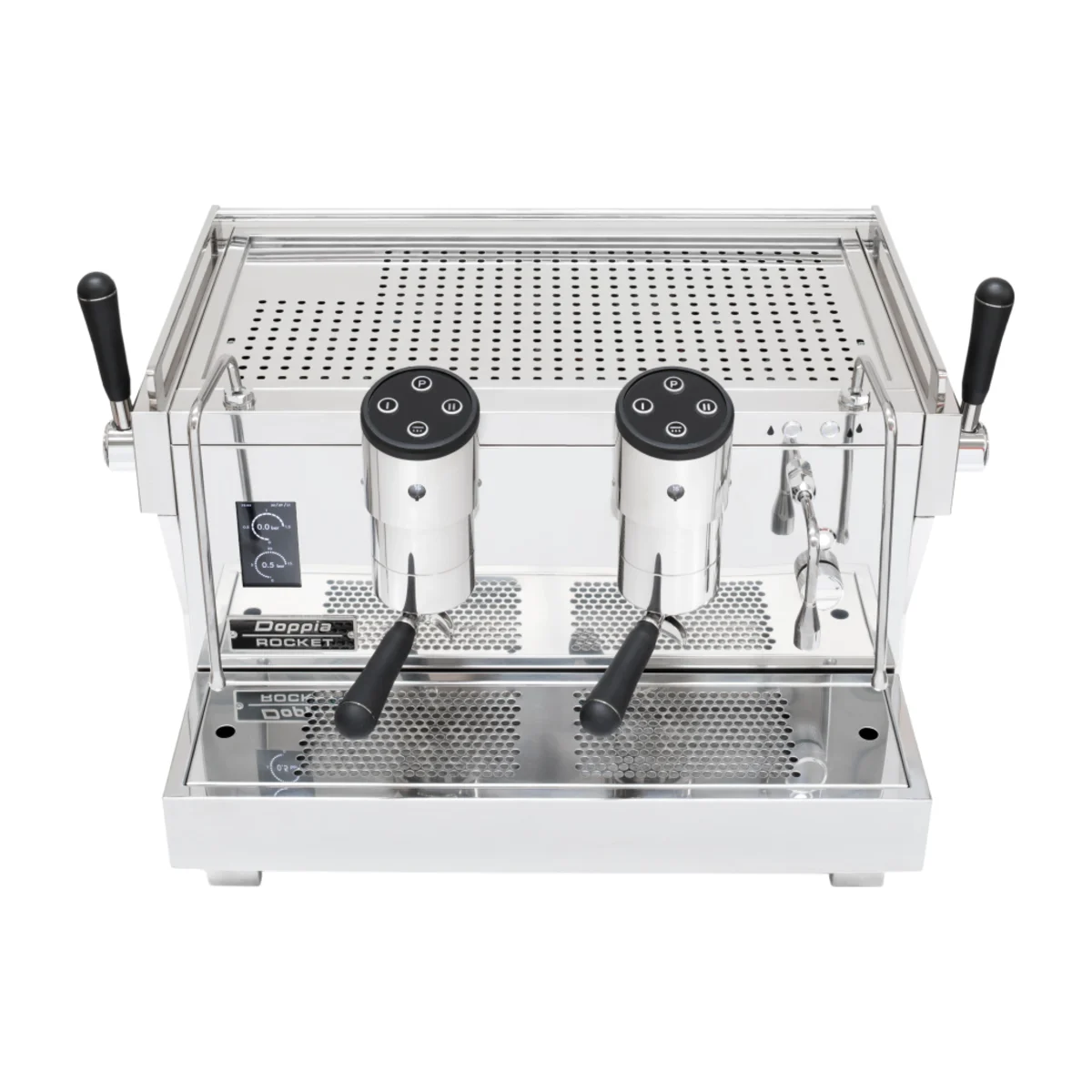 Rocket Doppia 2 Group, front view from above showing group touch pads and cup tray