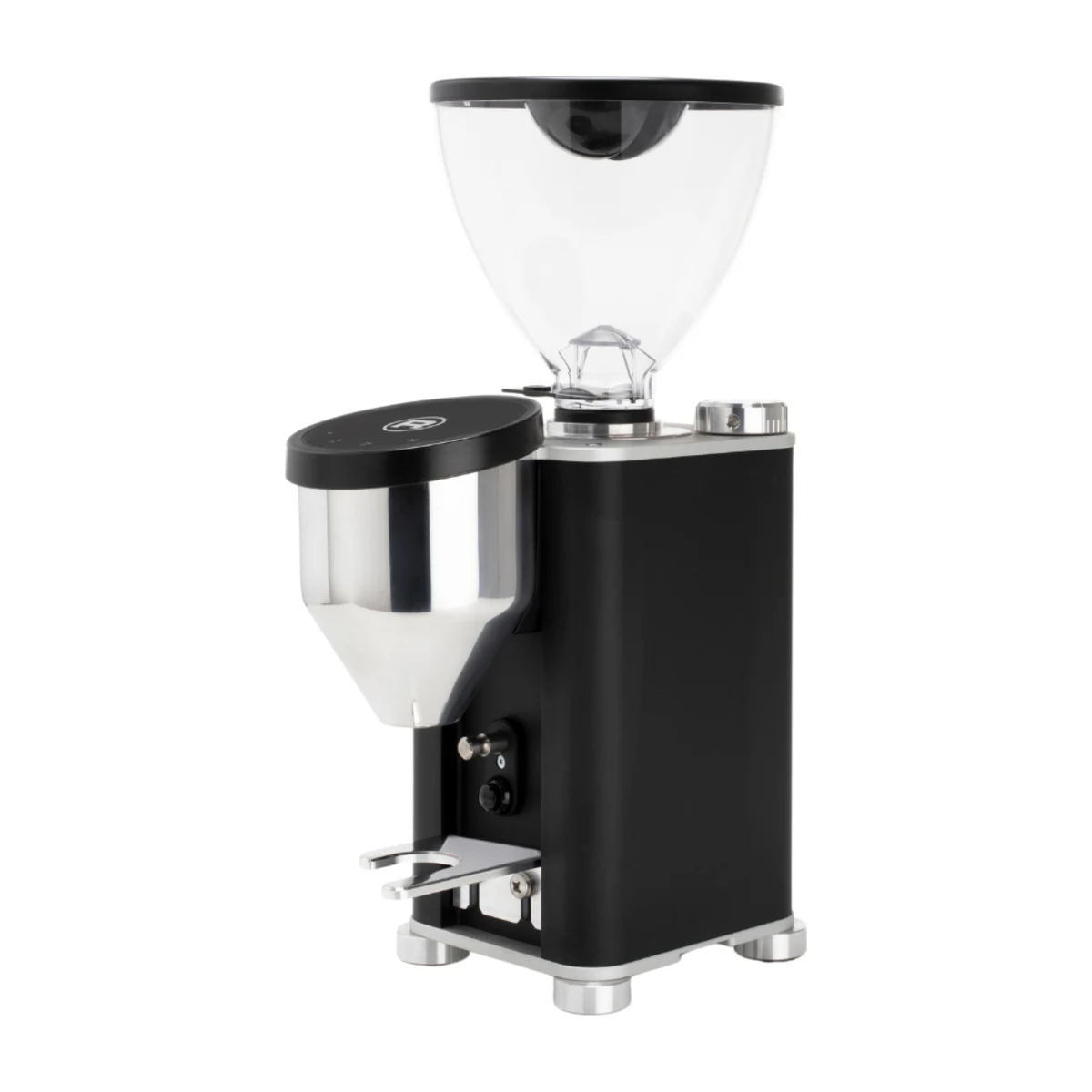 Rocket Giannino coffee grinder, black, three-quarter front view