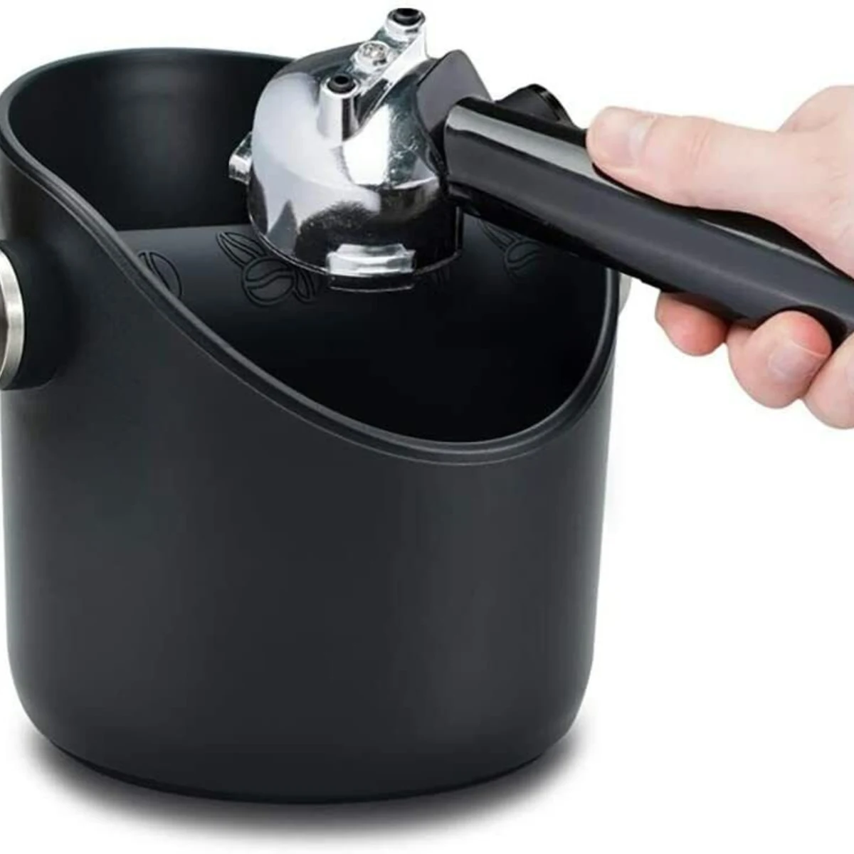 Round Coffee Knock Box, knocking out a portafilter