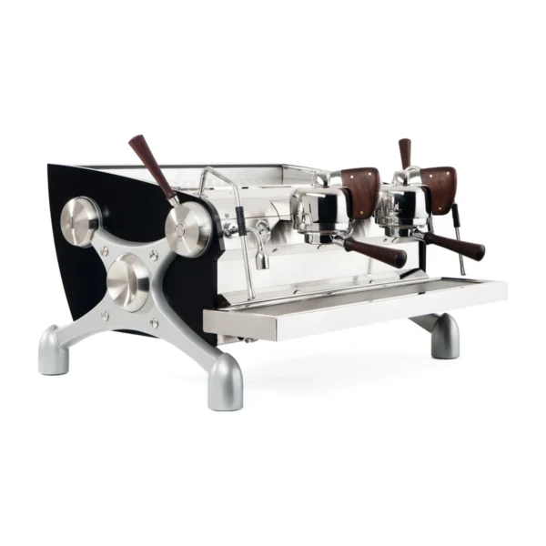 Slayer Espresso V3 1, 2 & 3 Group, black, front three-quarter view, 2 group