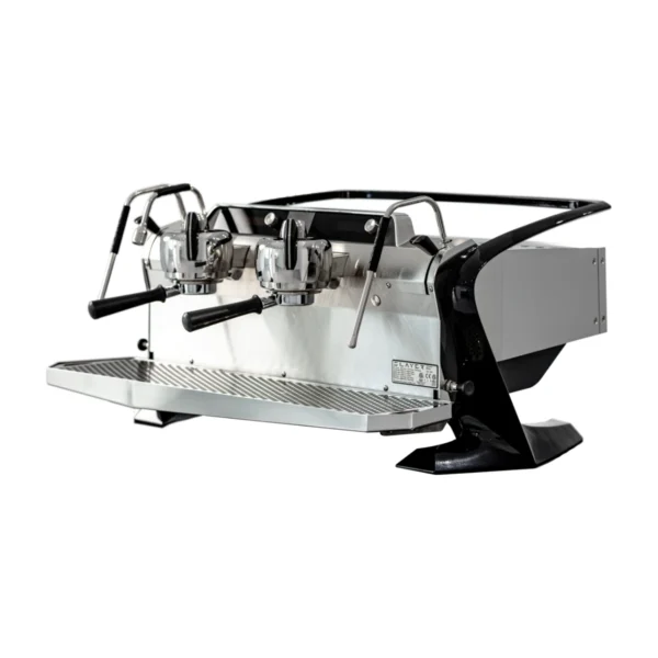 Slayer Steam LP 2 Group, stainless steel and black, front three-quarter view