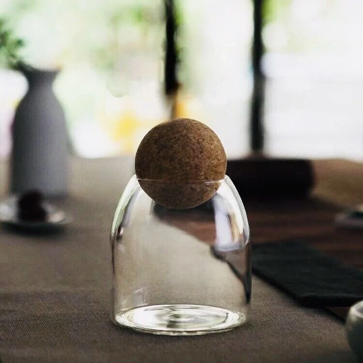 Small Glass Storage Jars with Cork Ball Lid, 440 ml jar, front view