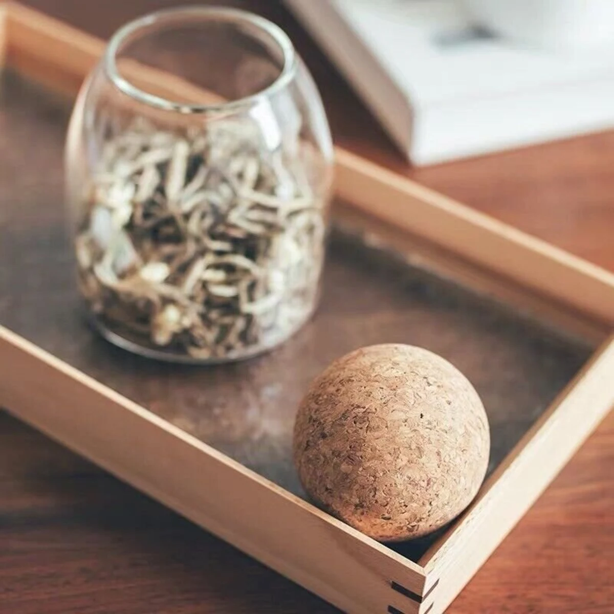 Small Glass Storage Jars with Cork Ball Lid, open jar and cork lid