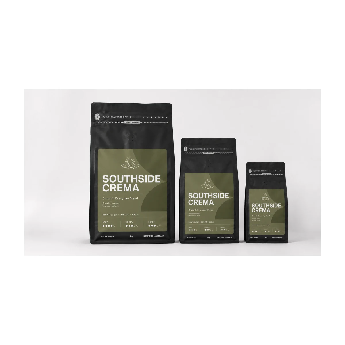 Southside Crema Coffee Beans 1 kg, 1 kg, 500 g and 200 g bags