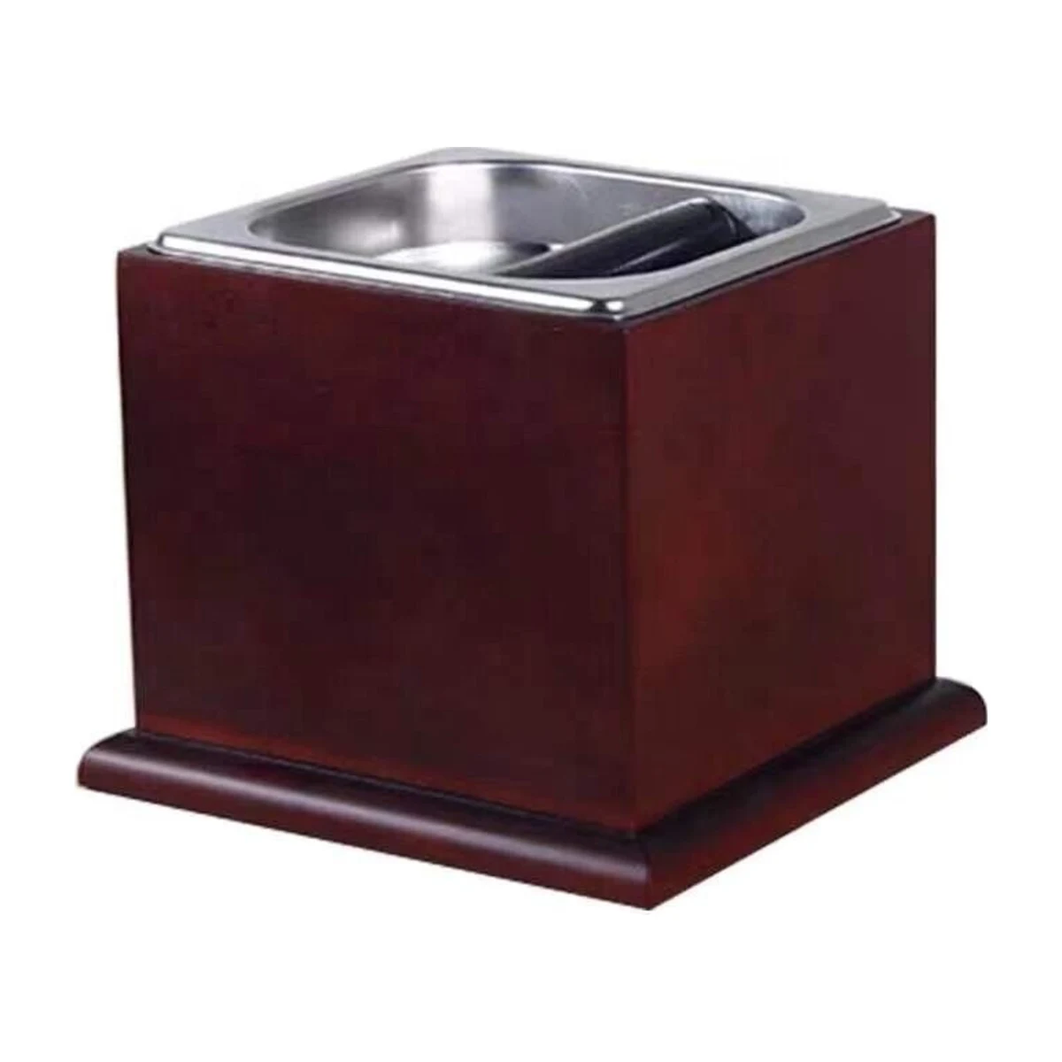 Timber Coffee Knock Box, front three-quarter view