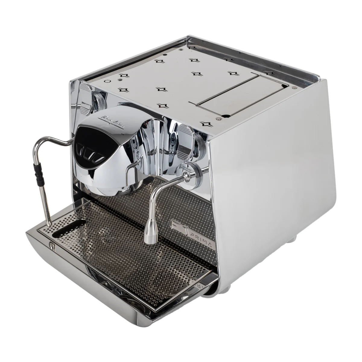Victoria Arduino Eagle One Prima, polished stainless steel, elevated front three-quarter view