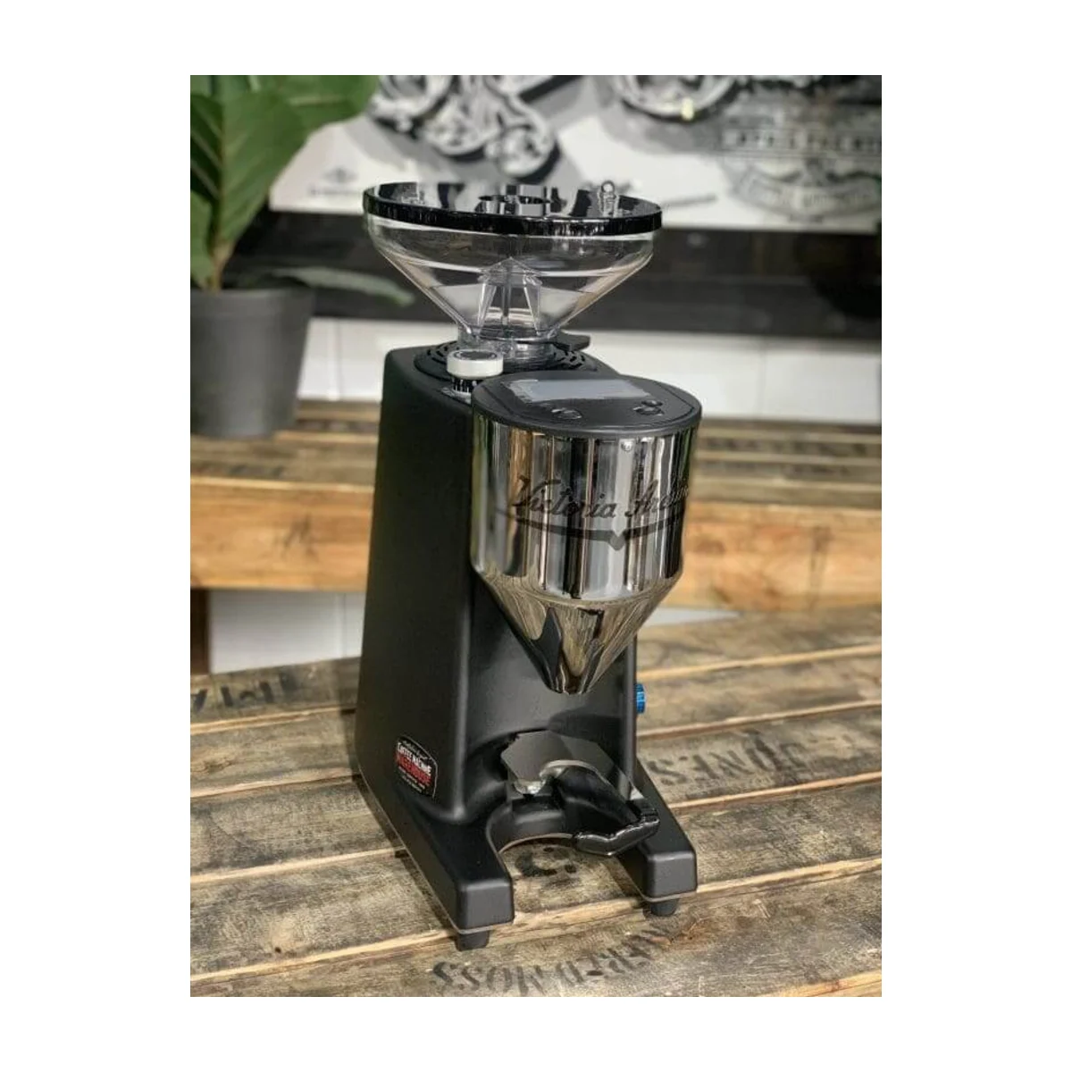 Victoria Arduino G60 coffee grinder, black, three-quarter view