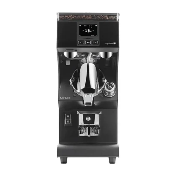 Victoria Arduino Mythos MYG85 coffee grinder, matte black, three-quarter view