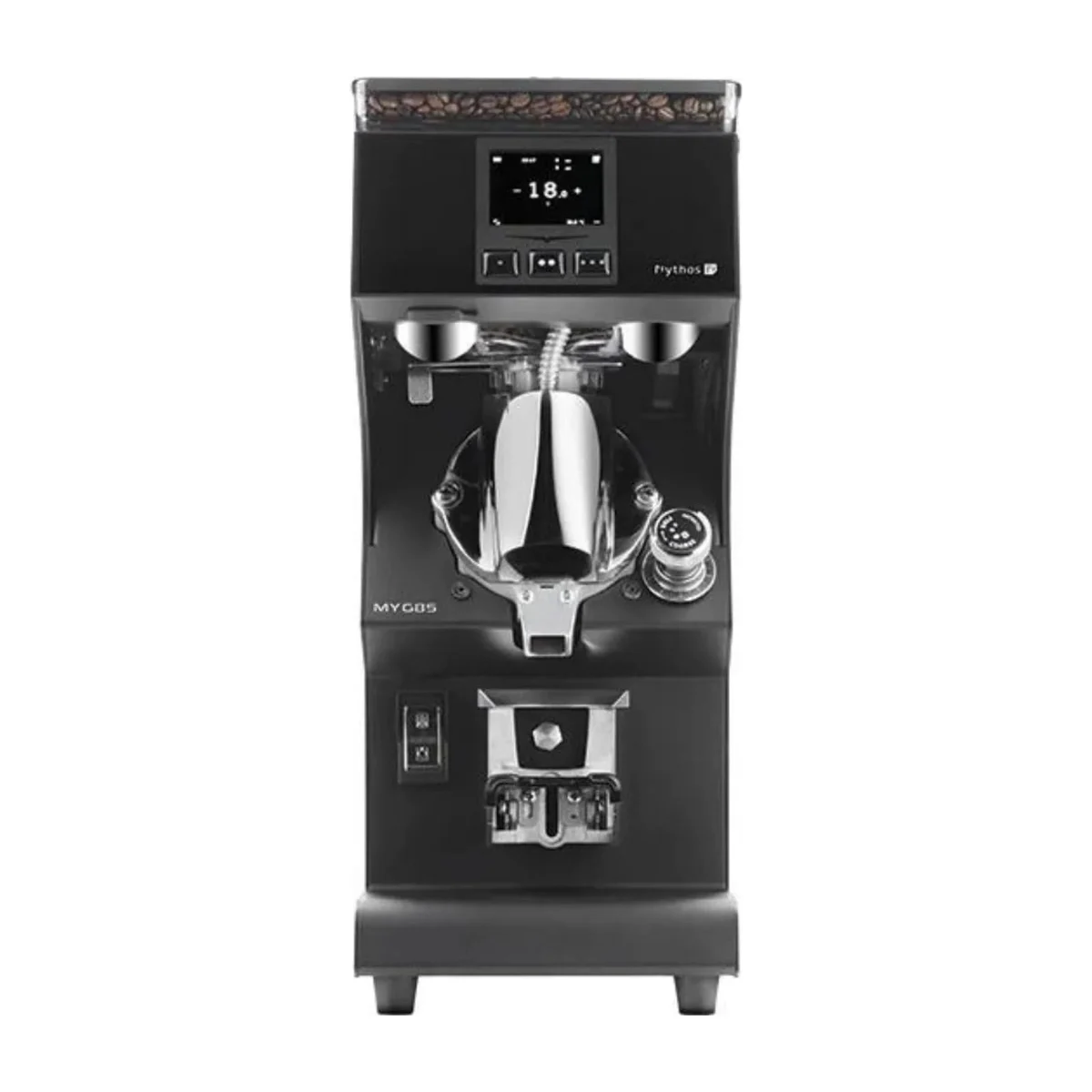 Victoria Arduino Mythos MYG85 coffee grinder, matte black, three-quarter view